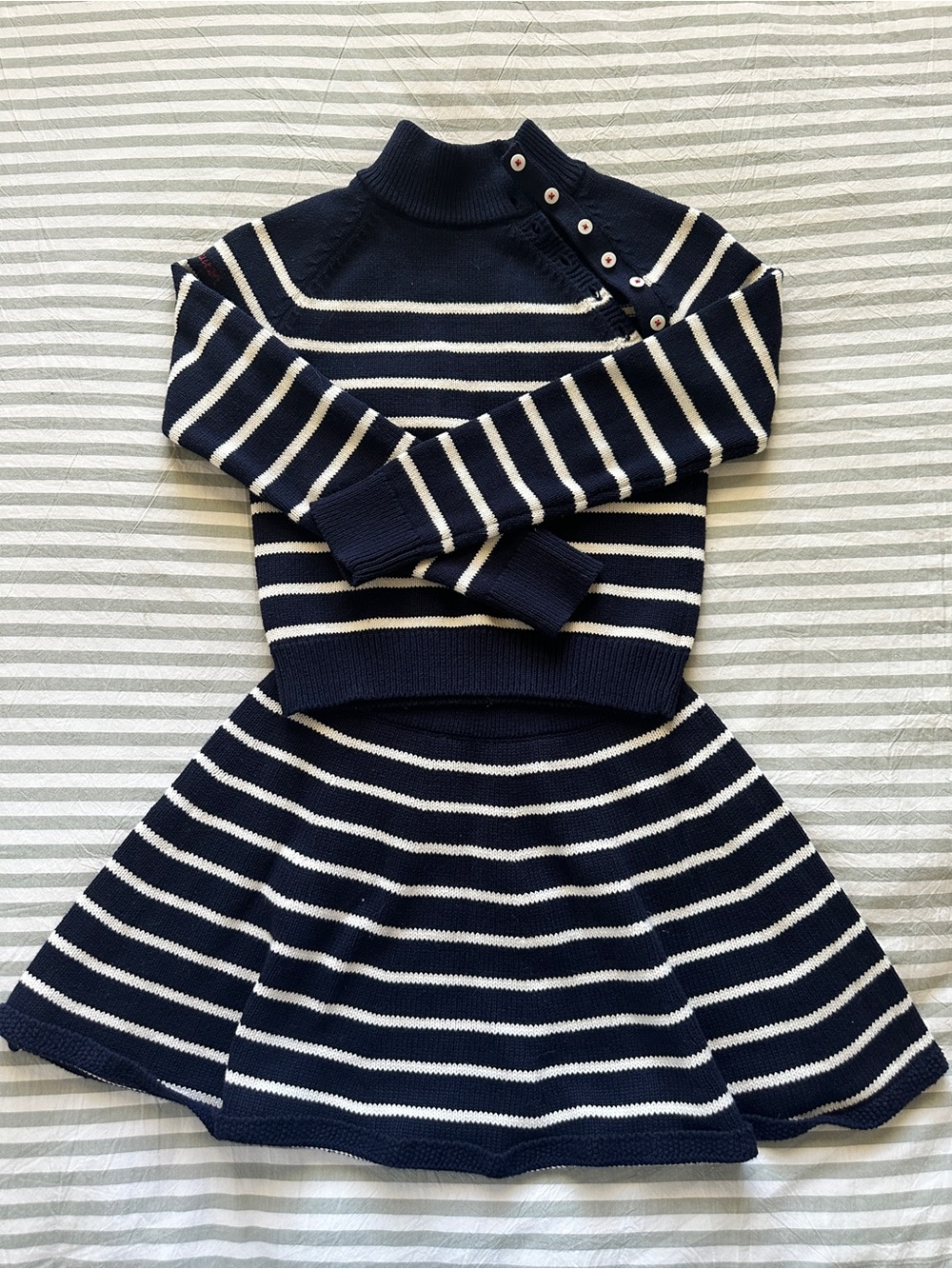 Polo by Ralph Lauren Navy & White Striped Knit Top and Skirt Set